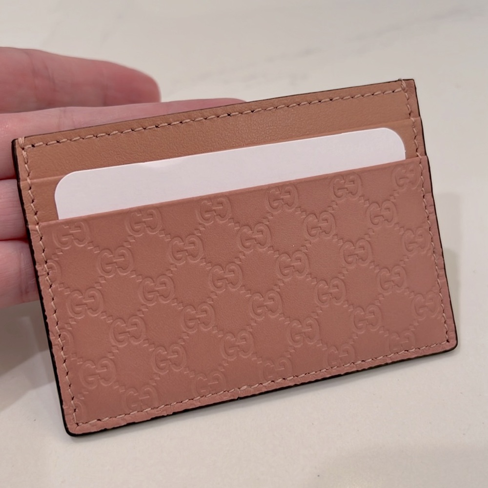 NEW GUCCI Micro Guccissima Leather Card Case Holder in Soft Pink
